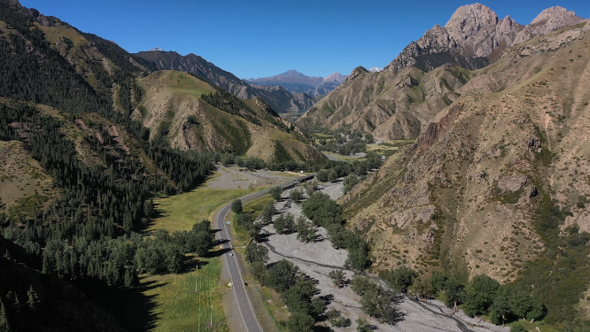 新疆群山绵延的公路