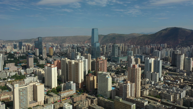 甘肃兰州城市高楼建筑天际线航拍景观