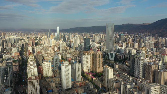 甘肃兰州城市高楼建筑天际线航拍景观