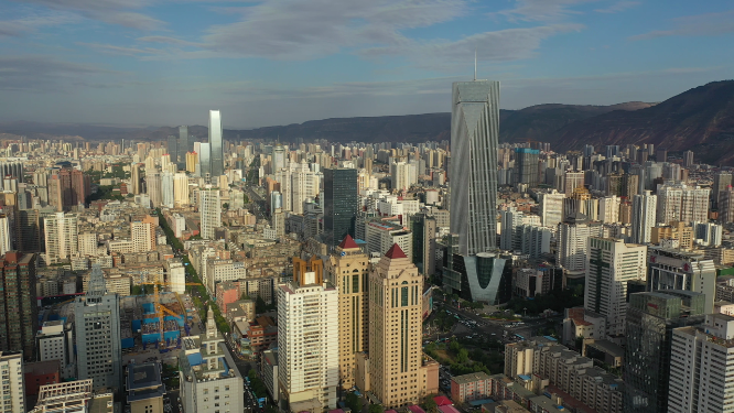 甘肃兰州城市高楼建筑天际线航拍景观