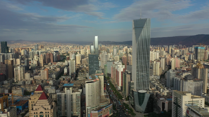 甘肃兰州城市高楼建筑天际线航拍景观