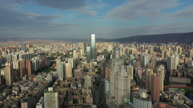 甘肃兰州城市高楼建筑天际线航拍景观