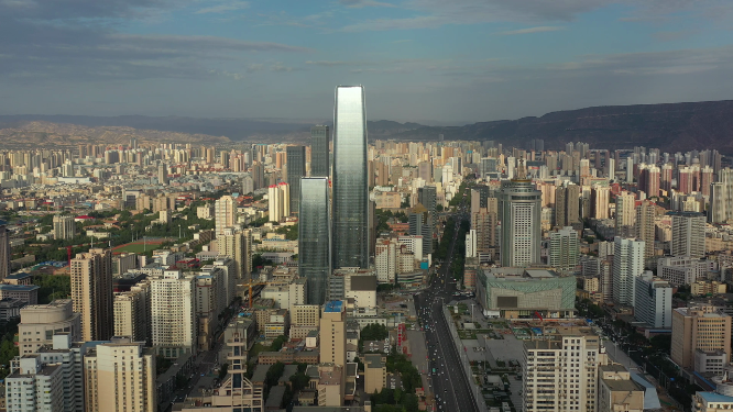 甘肃兰州城市高楼建筑天际线航拍景观
