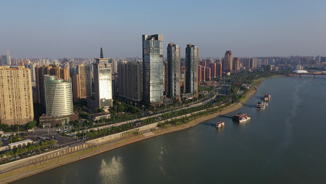 航拍江西南昌赣江沿江建筑群