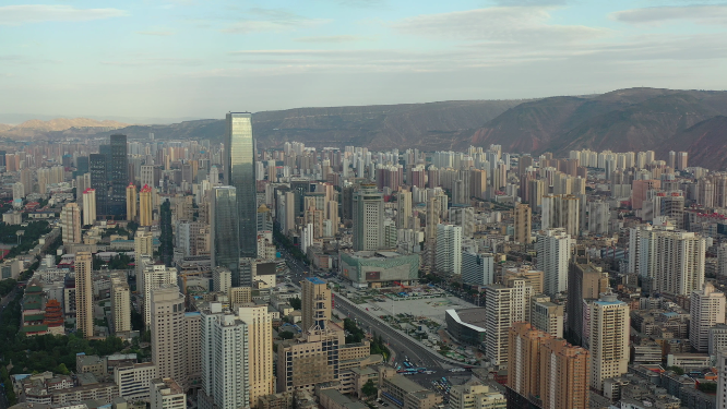 甘肃兰州城市高楼建筑天际线航拍景观