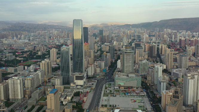 甘肃兰州城市高楼建筑天际线航拍景观