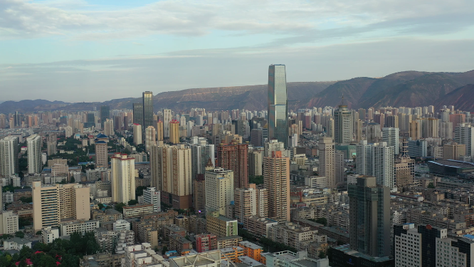 甘肃兰州城市高楼建筑天际线航拍景观