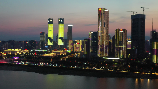 江西南昌红谷滩高楼建筑城市夜景天际线