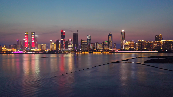 江西南昌红谷滩高楼建筑城市夜景天际线