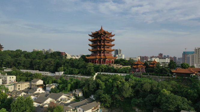 湖北武汉黄鹤楼古建筑航拍风光