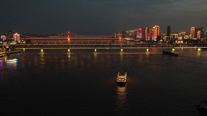 武汉长江大桥城市江景交通夜景航拍风光