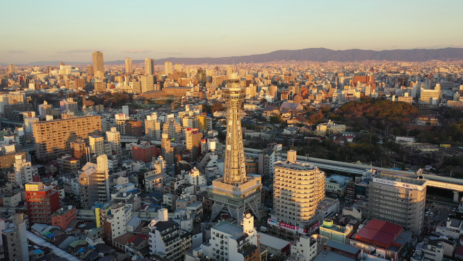 日本大阪通天阁都市天际线航拍