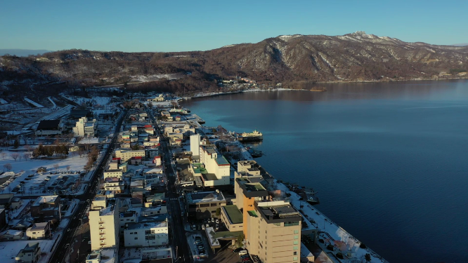 日本北海道洞爷湖城镇湖滨自然风光
