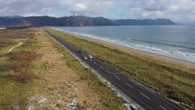 日本北海道函馆海滨公路自然风光航拍