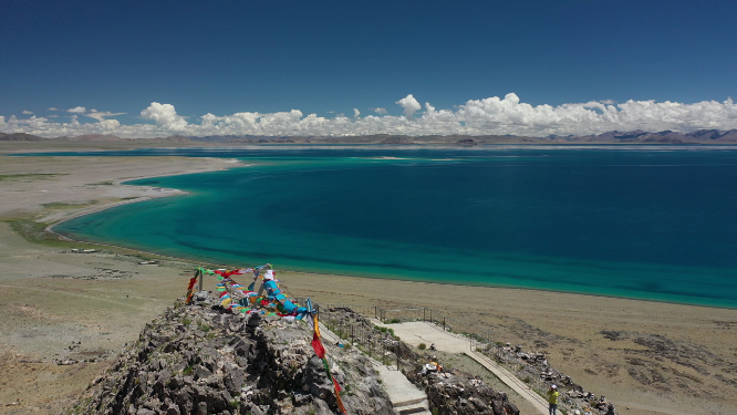 西藏扎日南木措错高原湖泊自然风光航拍