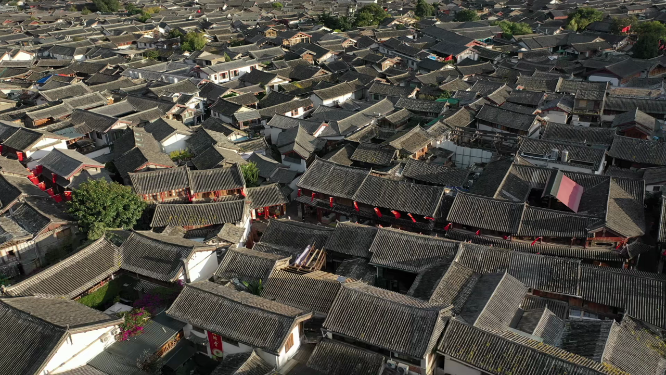 云南丽江古城大研古镇鸟瞰古建筑