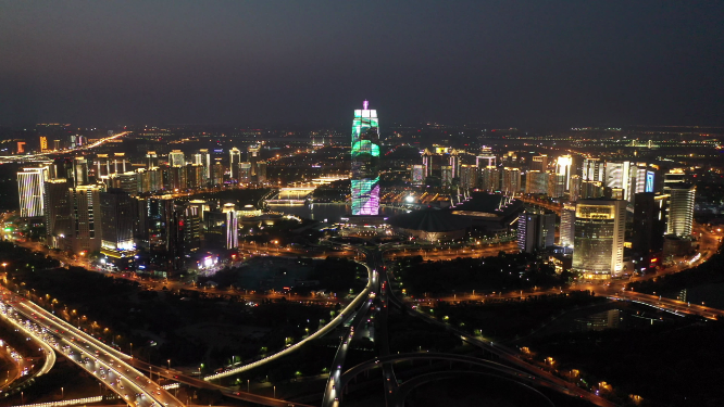郑州郑东新区大玉米城市夜景交通风光航拍