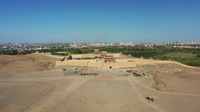 甘肃嘉峪关长城关城城楼古建筑航拍