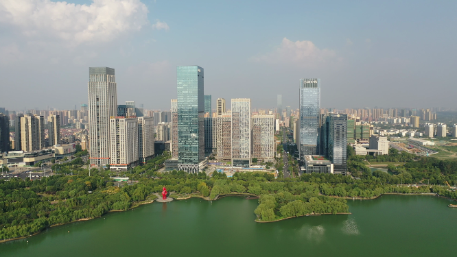 合肥天鹅湖市中心繁华城市天际线高楼风光