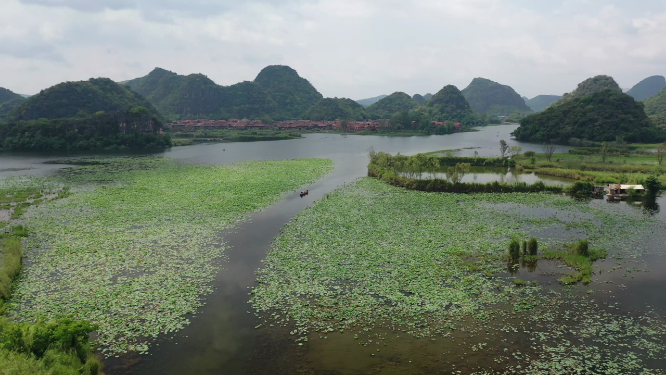 云南文山州普者黑仙人湖自然风光航拍