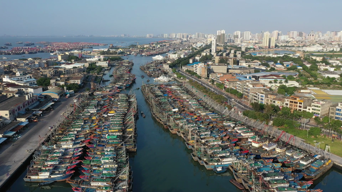 广西北海北部湾外沙岛海港渔港船舶渔业航拍