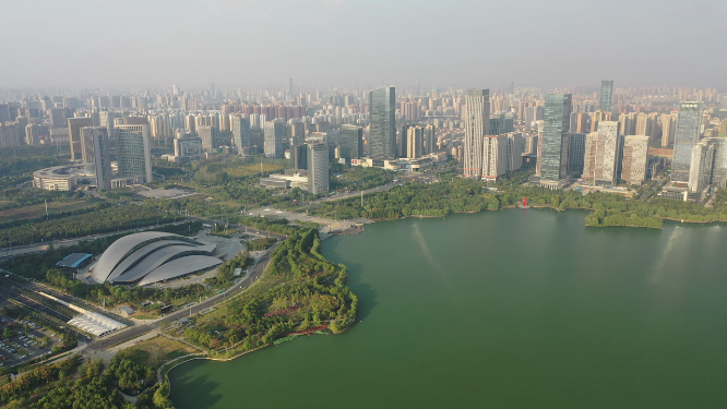 合肥天鹅湖市中心繁华城市天际线高楼风光