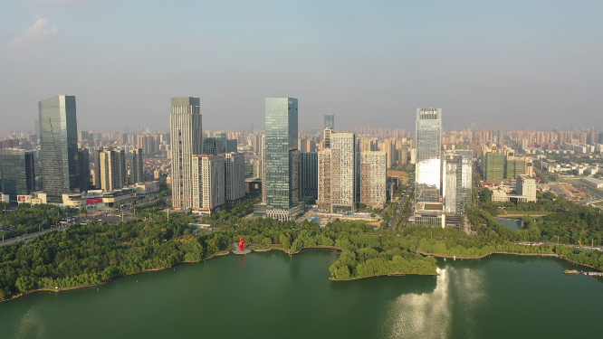 合肥天鹅湖市中心繁华城市天际线高楼风光