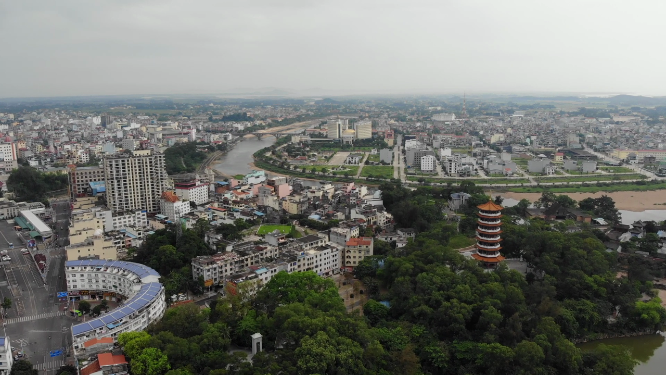 广西崇左东兴市中越口岸城市建筑风光航拍