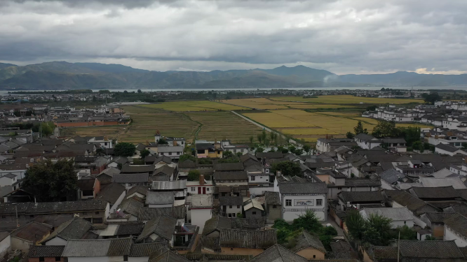云南大理洱海喜洲古镇航拍风光