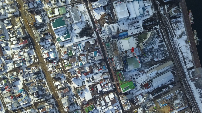 日本北海道函馆城市街道风光航拍鸟瞰