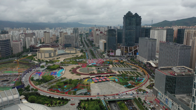 西宁海湖广场市中心购物商圈繁华城市风光