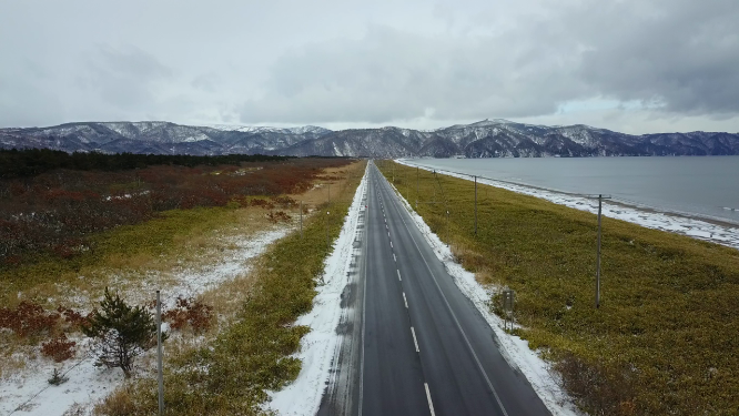 日本北海道沿海公路自驾游风光航拍