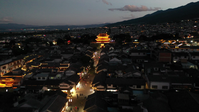云南大理古城夜景航拍
