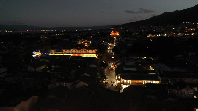 云南大理古城夜景航拍