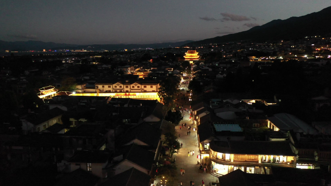 云南大理古城夜景航拍