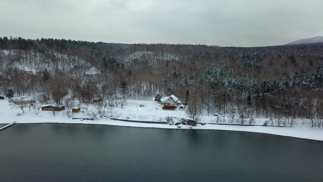日本北海道洞爷湖温泉镇风光航拍
