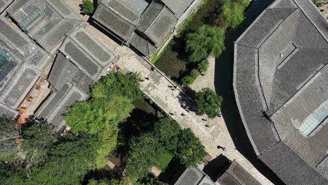 云南丽江古城束河古镇航拍风光