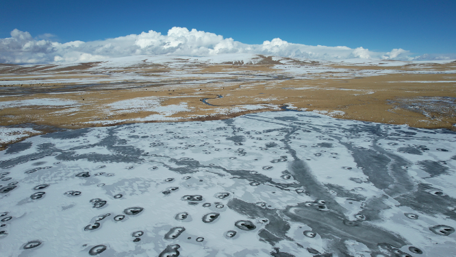 青海玉树曲麻莱县黄河源头雪原湿地湖泊自然风光