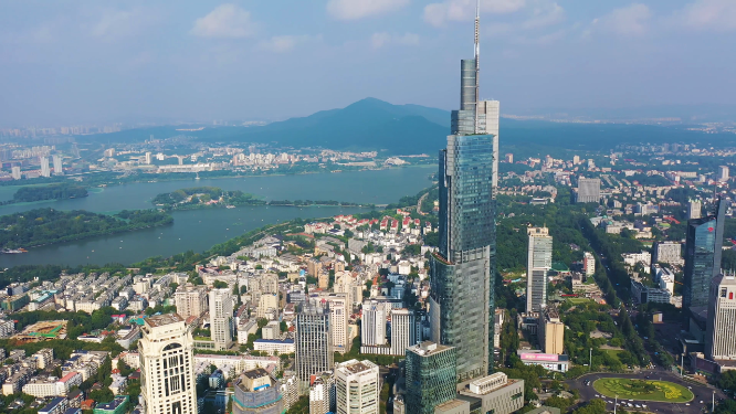 江苏南京紫峰大厦城市天际线航拍