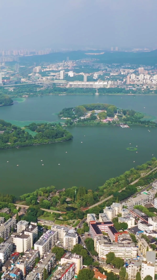 江苏南京城市玄武湖建筑风光全景航拍