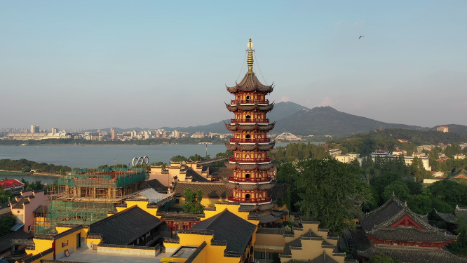 江苏南京古鸡鸣寺古建筑航拍风光