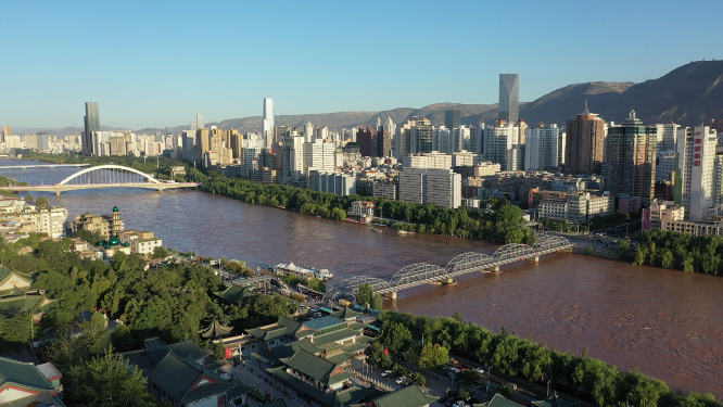 甘肃兰州市黄河中山铁桥航拍