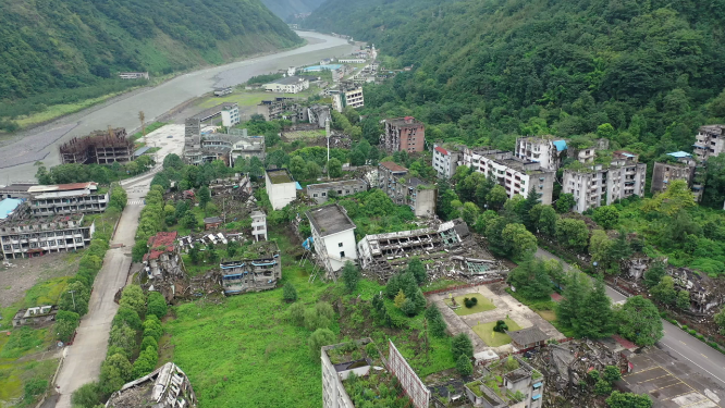 四川汶川512地震北川县城遗址航拍