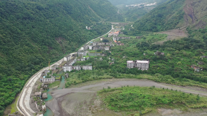 四川汶川512地震北川县城遗址航拍