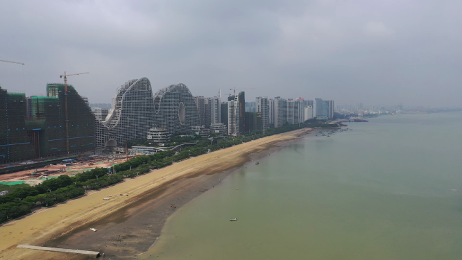 广西北海市金滩城市天际线海滨风光
