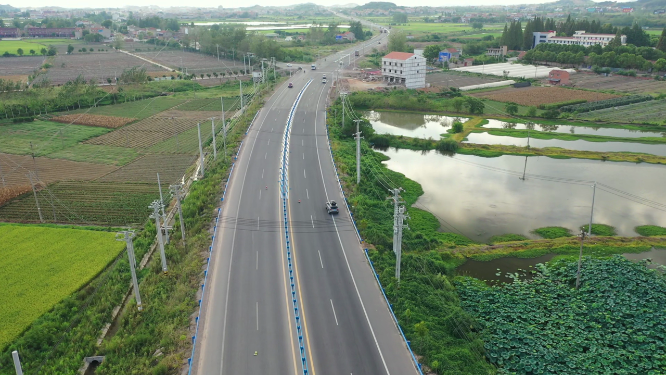 湖北G318国道乡村农田公路交通风光