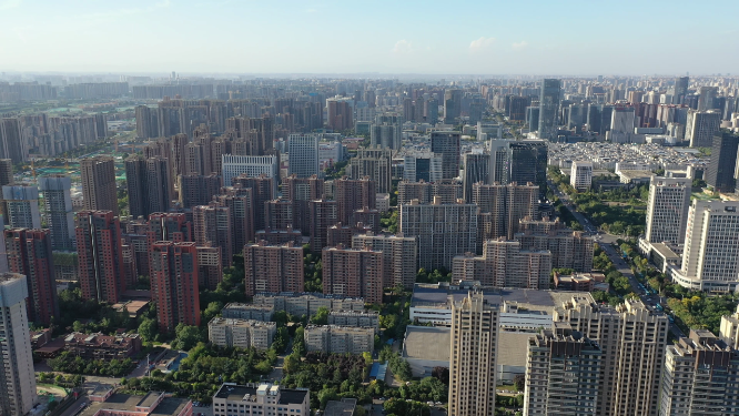 陕西西安城市高楼建筑群航拍景观