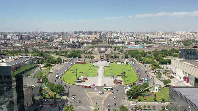 西安城墙城市地标古建筑风光航拍