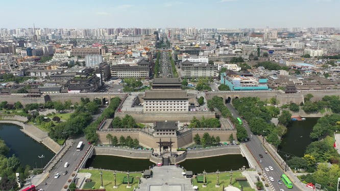 西安城墙城市地标古建筑风光航拍
