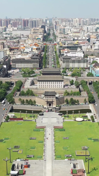 西安城墙城市地标古建筑风光航拍